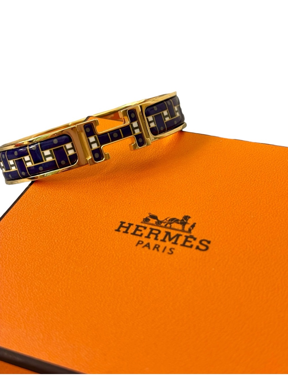 Hermès Clic H Son du H Marine Classique PM Enamel Bracelet Gold Rare - Picture 2 of 14